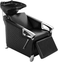 LOUVIXA Shampoo Stations for Salons, Shampoo Bowl and Chair with Tilting Porcelain Bowl and Adjustable Footrest, Black