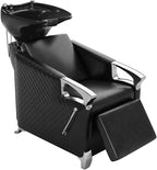 LOUVIXA Shampoo Stations for Salons, Shampoo Bowl and Chair with Tilting Porcelain Bowl and Adjustable Footrest, Black