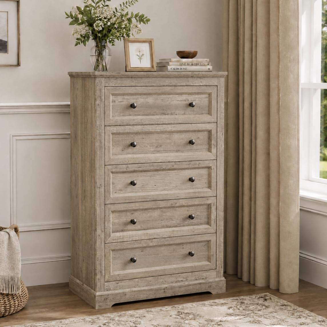 LOUVIXA Farmhouse Dresser 9 Drawer, Bedroom Chest of Drawers, Dressers with 9 Drawers, Wooden Dressers for Bedroom, Living Room, Tv Stand, Entryway(Rustic Yellow)