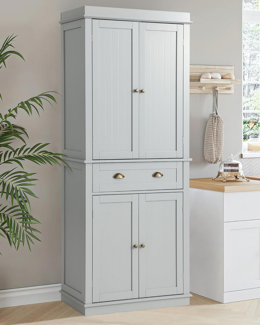 LOUVIXA 72" Kitchen Pantry Storage Cabinet, Freestanding Cupboard with 2 Cabinets, Drawer and Adjustable Shelves, Tall Storage Cabinet for Kitchen, Dinning Room, Living Room (White)