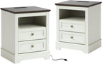 LOUVIXA Nightstand with Charging Station, Farmhouse Night Stand with 2 Drawers, Bedside Cabinet for Bedroom, End Table Side Table with Storage (1, White)