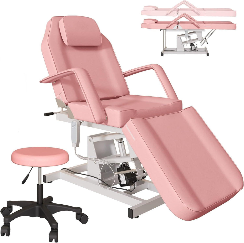 LOUVIXA Electric Height Adjustable Tattoo Bed, Electric Lift Massage Table, Multi-Purpose Massage Tattoo Lash Waxing Table for Beauty Barber Spa, Height Backrest Footrest Adjustable (Pink)