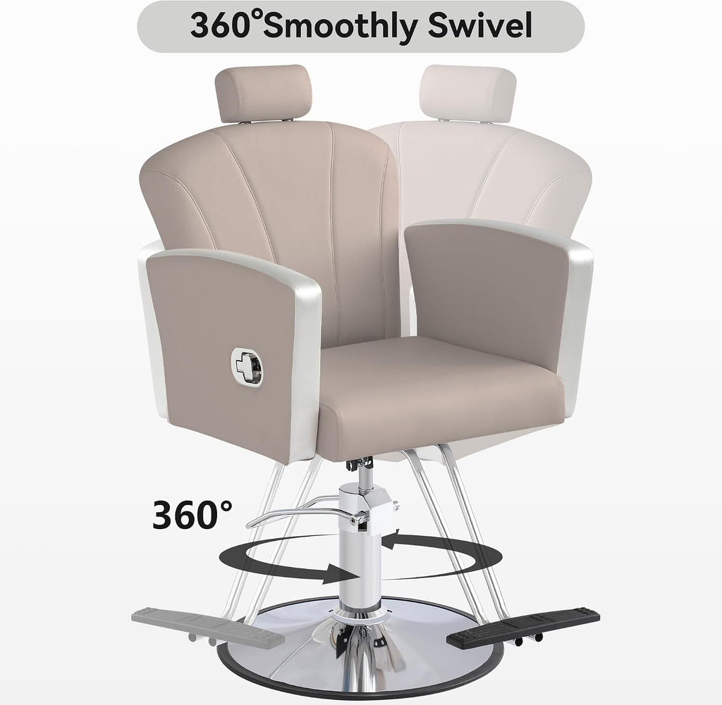 LOUVIXA Height Adjustable Salon Chair for Hair Sylist, Reclining Salon Hair Chairs, Hydraulic Barber Chair, 360 Degree Swivel Shampoo Chairset for Barbershop (Grey)