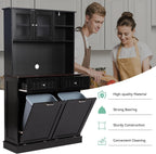 LOUVIXA 68.4" Kitchen Pantry Storage Cabinet, Freestanding Cupboard with Shelf, 2 Drawers and 1 Tilt Out Trash Cabinet, Tall Cabinets for Kitchen, Dinning Room, Living Room (White, Double Tilt)