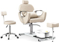 LOUVIXA Pedicure Station No Plumbing, Hydraulic Pedicure Chair for Nail Tech, Height Adjustable Reclining Pedicure Station Unit, with Massage Foot Bath (Cream White-Pillow)