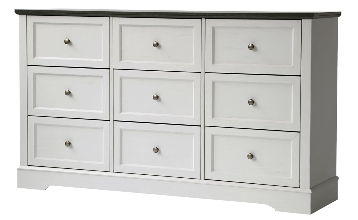LOUVIXA Farmhouse Dresser 9 Drawer, Bedroom Chest of Drawers, Dressers with 9 Drawers, Wooden Dressers for Bedroom, Living Room, Tv Stand, Entryway(Rustic Yellow)