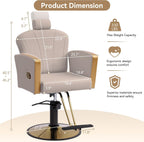 LOUVIXA Height Adjustable Salon Chair for Hair Sylist, Reclining Salon Hair Chairs, Hydraulic Barber Chair, 360 Degree Swivel Shampoo Chairset for Barbershop (Grey)