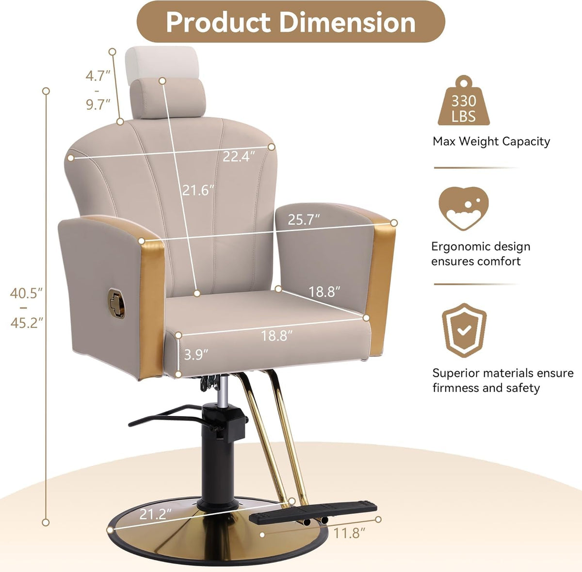 LOUVIXA Height Adjustable Salon Chair for Hair Sylist, Reclining Salon Hair Chairs, Hydraulic Barber Chair, 360 Degree Swivel Shampoo Chairset for Barbershop (Grey)