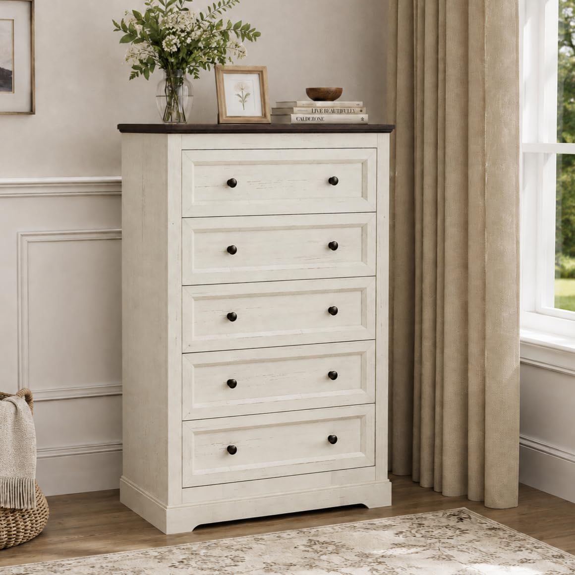 LOUVIXA Farmhouse Dresser 9 Drawer, Bedroom Chest of Drawers, Dressers with 9 Drawers, Wooden Dressers for Bedroom, Living Room, Tv Stand, Entryway(Rustic Yellow)