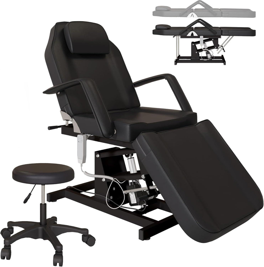 LOUVIXA Electric Height Adjustable Tattoo Bed, Electric Lift Massage Table, Multi-Purpose Massage Tattoo Lash Waxing Table for Beauty Barber Spa, Height Backrest Footrest Adjustable (Pink)
