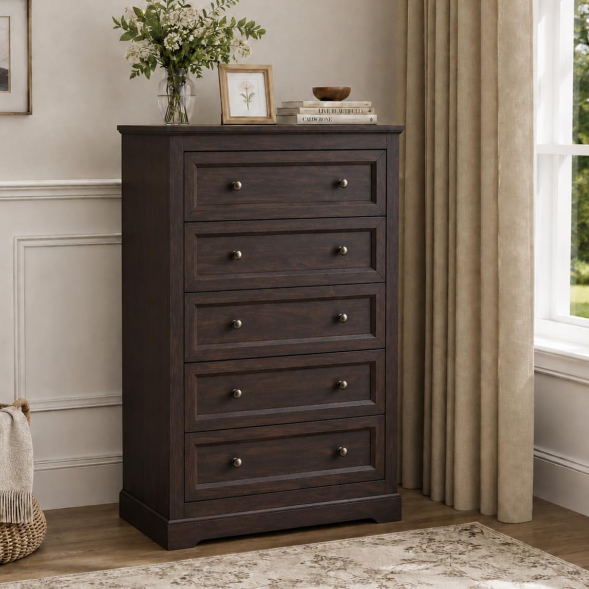 LOUVIXA Farmhouse Dresser 9 Drawer, Bedroom Chest of Drawers, Dressers with 9 Drawers, Wooden Dressers for Bedroom, Living Room, Tv Stand, Entryway(Rustic Yellow)