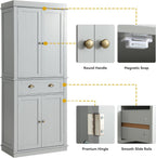 LOUVIXA 72" Kitchen Pantry Storage Cabinet, Freestanding Cupboard with 2 Cabinets, Drawer and Adjustable Shelves, Tall Storage Cabinet for Kitchen, Dinning Room, Living Room (White)
