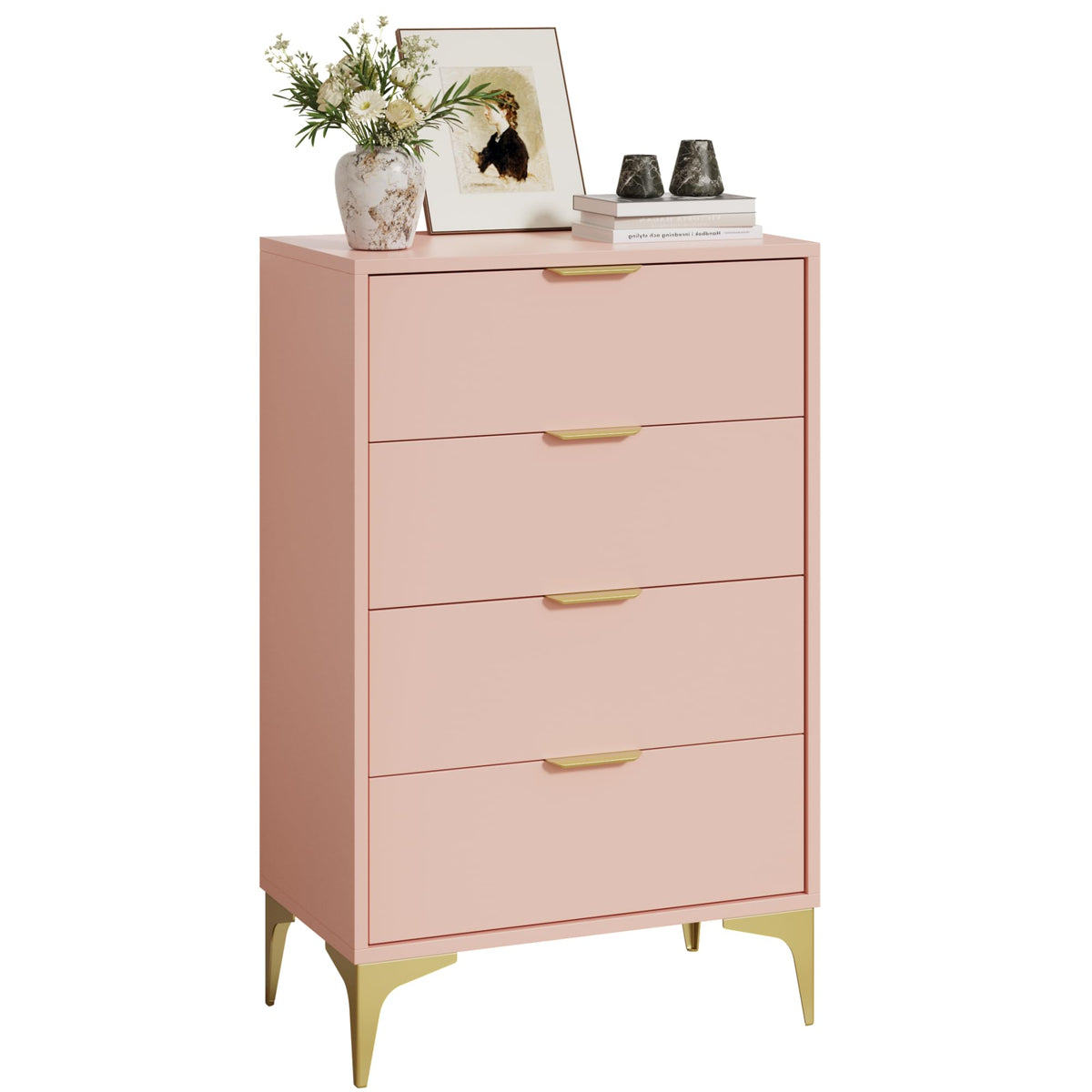 LOUVIXA Dresser for Bedroom with 4 Drawers, Wood Chest of Drawers, Dresser Storage Cabinet, 4 Drawer Dressers for Bedroom, Living Room, Entryway, Cloakroom (Black)