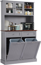 LOUVIXA 68.4" Kitchen Pantry Storage Cabinet, Freestanding Cupboard with Shelf, 2 Drawers and 1 Tilt Out Trash Cabinet, Tall Cabinets for Kitchen, Dinning Room, Living Room (White, Double Tilt)