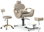 LOUVIXA Pedicure Station No Plumbing, Hydraulic Pedicure Chair for Nail Tech, Height Adjustable Reclining Pedicure Station Unit, with Massage Foot Bath (Cream White-Pillow)