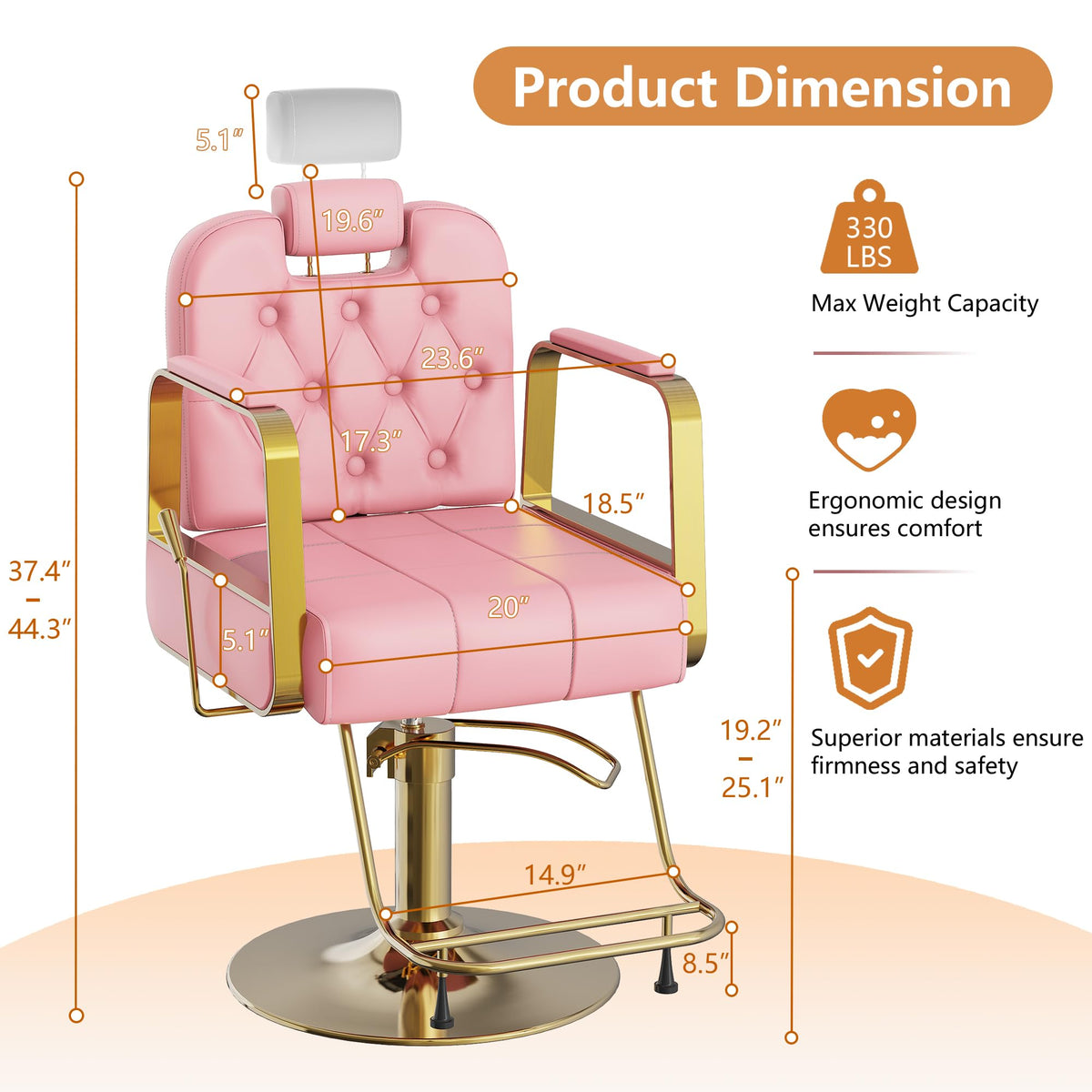 Barber Salon Chair for Hair Sylist, Hydraulic Salon Chairs with Headrest, Height Adjustable Barber Chairs, Reclining Barber Styling Chairs, 360 Degrees Rotation Shampoo Chair for Barbershop(White)