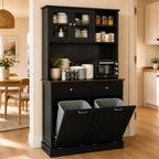 68.4" Kitchen Pantry Storage Cabinet, Freestanding Cupboard with Shelf, 2 Drawers and 2 Tilt Out Trash Cabinet, Tall Cabinets for Kitchen, Dinning Room, Living Room (Elegant Grey, Double Tilt)