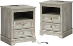 LOUVIXA Nightstand with Charging Station, Farmhouse Night Stand with 2 Drawers, Bedside Cabinet for Bedroom, End Table Side Table with Storage (1, White)
