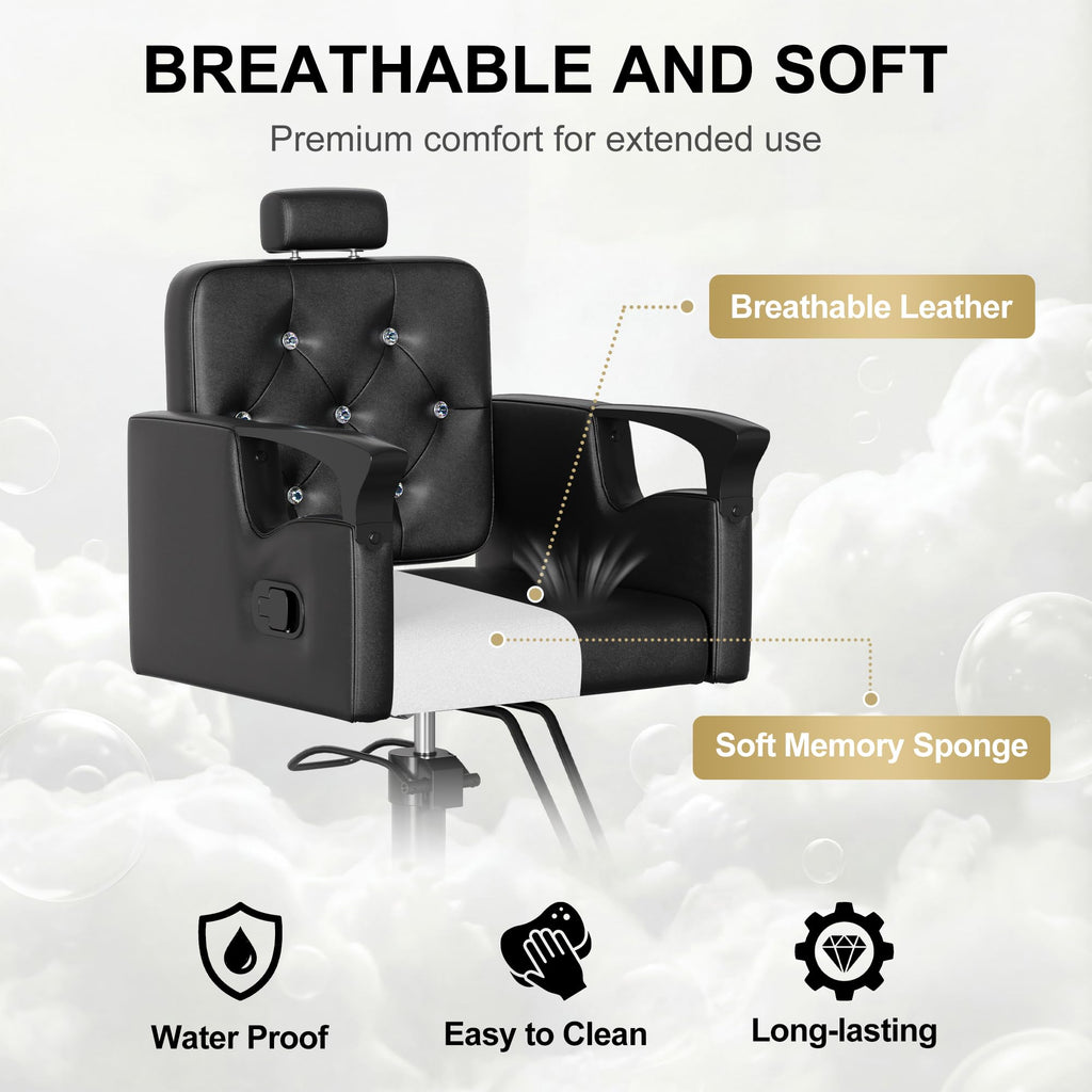 LOUVIXA Barber Chair Reclining, Salon Chairs for Hair Stylist, Height Adjustable Salon Styling Chair, Heavy Duty Barber Chairs, 360 Swivel Barbershop Chair (Rosa-Sliver, 330LBS)