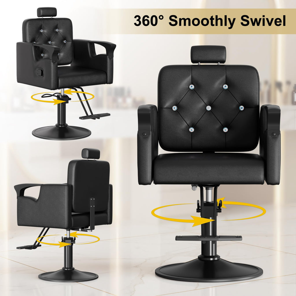 LOUVIXA Barber Chair Reclining, Salon Chairs for Hair Stylist, Height Adjustable Salon Styling Chair, Heavy Duty Barber Chairs, 360 Swivel Barbershop Chair (Rosa-Sliver, 330LBS)