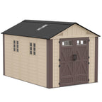 8x6 Resin Shed with Floor, Plastic Storage Shed with Window, Outside Storage Sheds with Lockable Door, Vents for Backyard, Garden, Lawn (8FTx6FT)