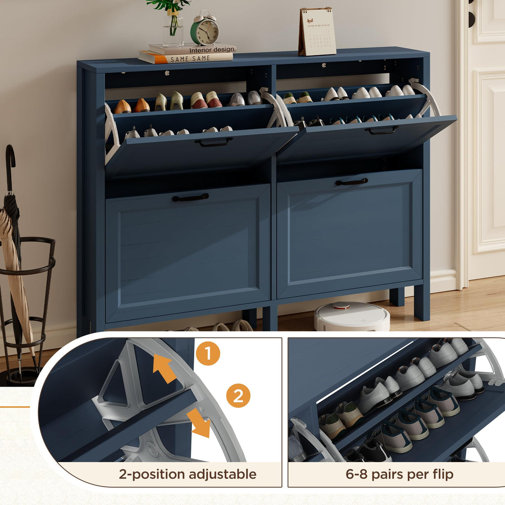 LOUVIXA Shoe Cabinet with 4 Flip Drawers, Narrow Shoe Storage Cabinet, Freestanding Shoe Cabinet Organizer, Hidden Shoe Rack Cabinet for Entryway, Hallway (4-Drawers, Brown/4-drawers)