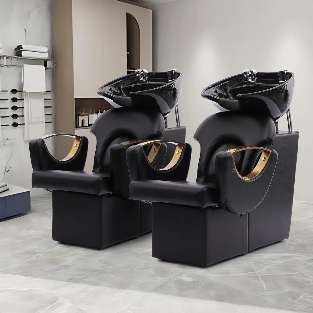 Shampoo Stations for Salon, Backwash Chair with Ceramic Bowl, Backwash Shampoo Unit, Sink Chair Station, Hair Washing Station for Barbershop