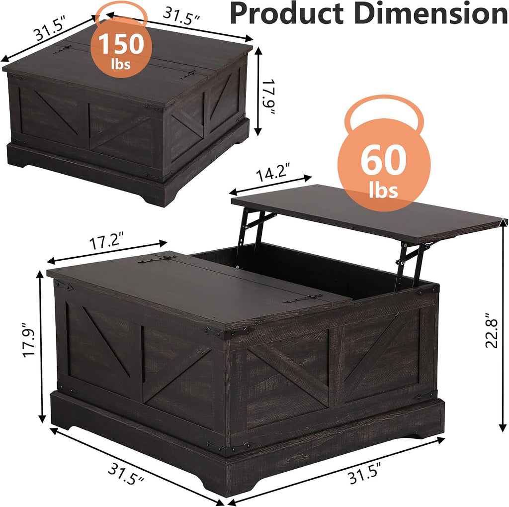 LOUVIXA Farmhouse Lift Top Coffee Table with Hidden Storage Compartment