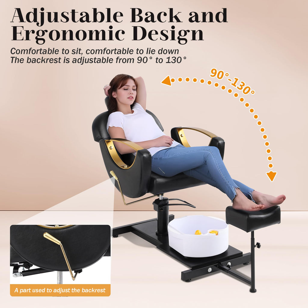 LOUVIXA Pedicure Station No Plumbing, Hydraulic Pedicure Chair for Nail Tech, Height Adjustable Reclining Pedicure Station Unit, with Massage Foot Bath (Cream White-Pillow)