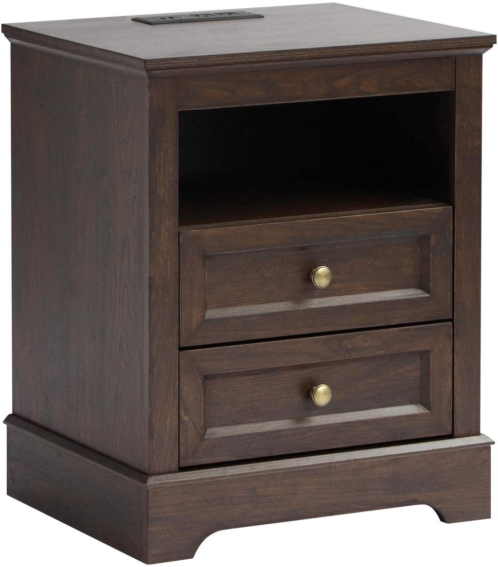 LOUVIXA Nightstand with Charging Station, Farmhouse Night Stand with 2 Drawers, Bedside Cabinet for Bedroom, End Table Side Table with Storage (1, White)