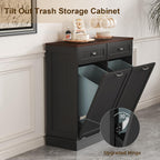 LOUVIXA Tilt Out Trash Can Cabinet Dog Proof with Double Wood Hidden Trash Can Holder, Kitchen Free Standing Recycling Cabinet（Black）