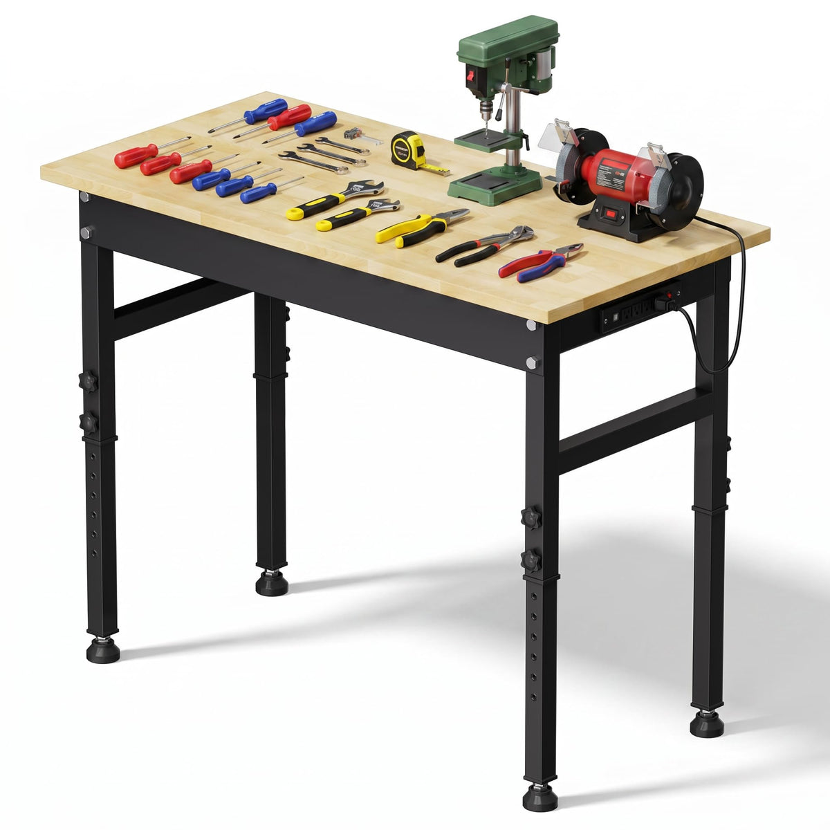 94.5" Heavy Duty Workbench, Height Adjustable Garage Work Table, Workstation Desk with Power Strip2, Workbench with Pegboard, 2000LBS Max Load