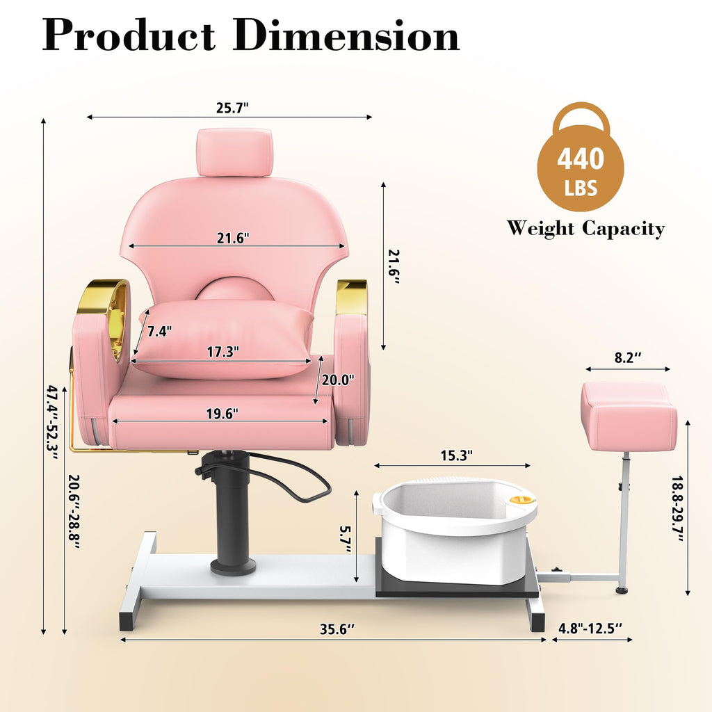 LOUVIXA Pedicure Station No Plumbing, Hydraulic Pedicure Chair for Nail Tech, Height Adjustable Reclining Pedicure Station Unit, with Massage Foot Bath (Cream White-Pillow)
