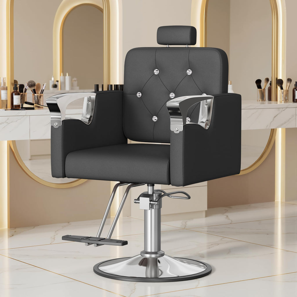 LOUVIXA Barber Chair Reclining, Salon Chairs for Hair Stylist, Height Adjustable Salon Styling Chair, Heavy Duty Barber Chairs, 360 Swivel Barbershop Chair (Rosa-Sliver, 330LBS)