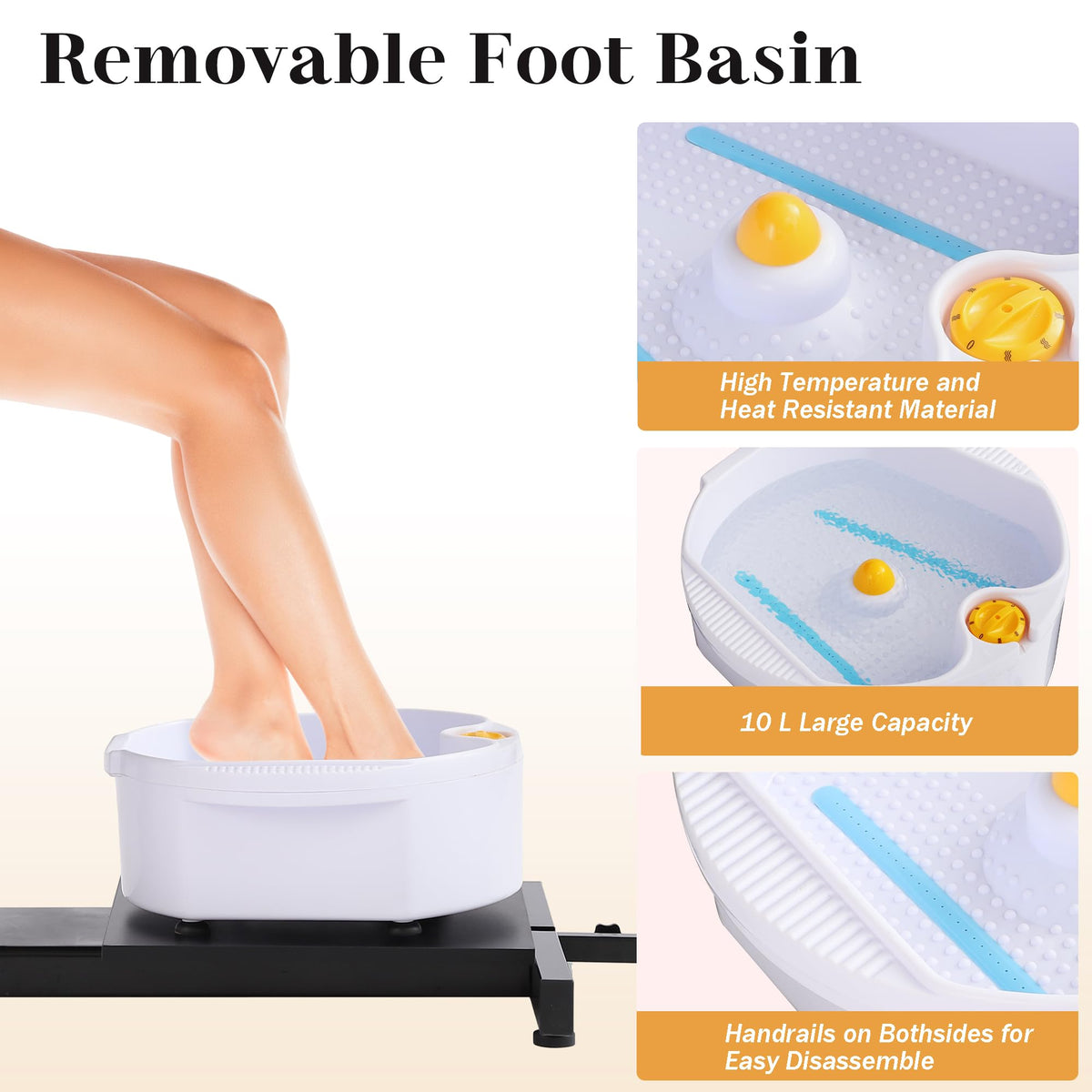 LOUVIXA Pedicure Station No Plumbing, Hydraulic Pedicure Chair for Nail Tech, Height Adjustable Reclining Pedicure Station Unit, with Massage Foot Bath (Cream White-Pillow)