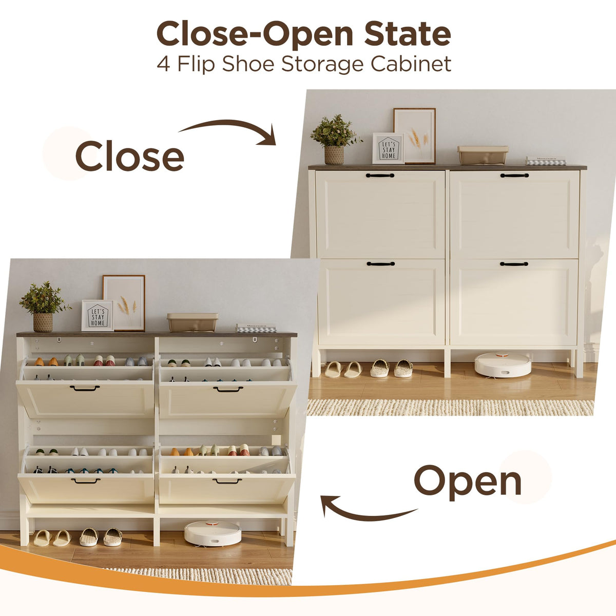 LOUVIXA Shoe Cabinet with 4 Flip Drawers, Narrow Shoe Storage Cabinet, Freestanding Shoe Cabinet Organizer, Hidden Shoe Rack Cabinet for Entryway, Hallway (4-Drawers, Brown/4-drawers)