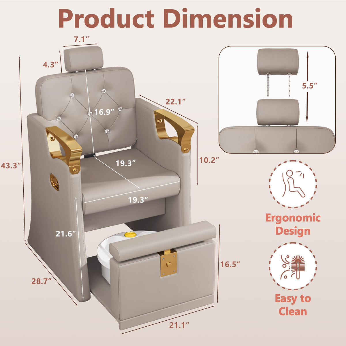 LOUVIXA Pedicure Station for Nail Tech, No Plumbing Pedicure Chair with Massage Pedicure Tub