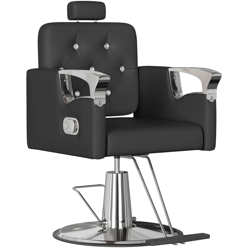 LOUVIXA Barber Chair Reclining, Salon Chairs for Hair Stylist, Height Adjustable Salon Styling Chair, Heavy Duty Barber Chairs, 360 Swivel Barbershop Chair (Rosa-Sliver, 330LBS)