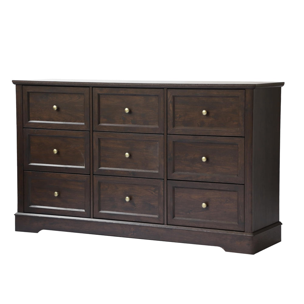LOUVIXA Farmhouse Dresser 9 Drawer, Bedroom Chest of Drawers, Dressers with 9 Drawers, Wooden Dressers for Bedroom, Living Room, Tv Stand, Entryway(Rustic Yellow)