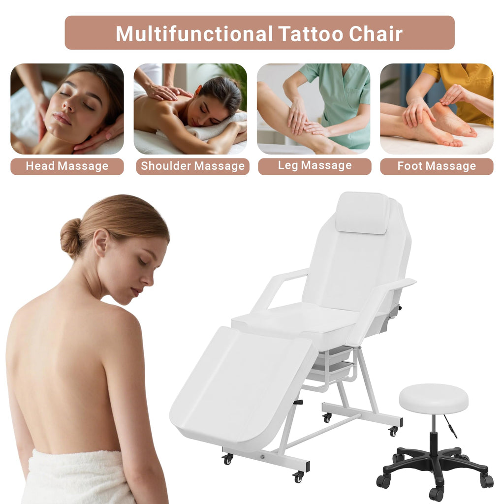 LOUVIXA Tattoo Chair, Adjustable Facial Chair 73 Inch Salon Bed with Hydraulic Stool for Professional Massage Beauty Spa (Black)