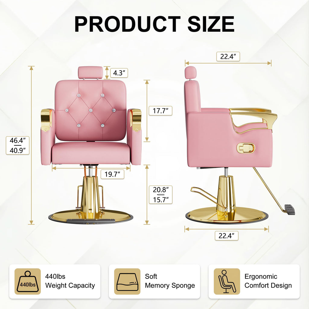 LOUVIXA Barber Chair Reclining, Salon Chairs for Hair Stylist, Height Adjustable Salon Styling Chair, Heavy Duty Barber Chairs, 360 Swivel Barbershop Chair (Rosa-Sliver, 330LBS)
