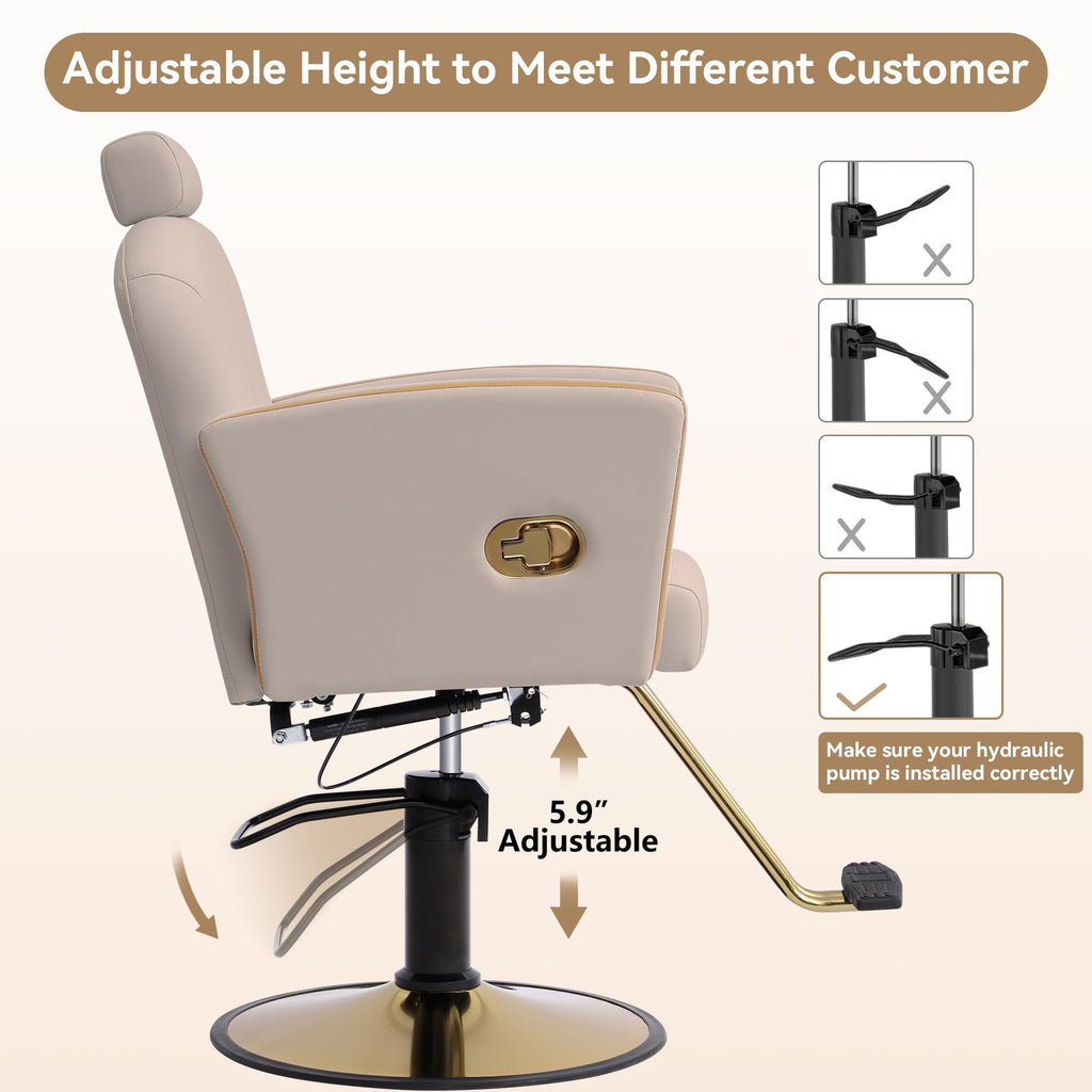 LOUVIXA Height Adjustable Salon Chair for Hair Sylist, Reclining Salon Hair Chairs, Hydraulic Barber Chair, 360 Degree Swivel Shampoo Chairset for Barbershop (Grey)