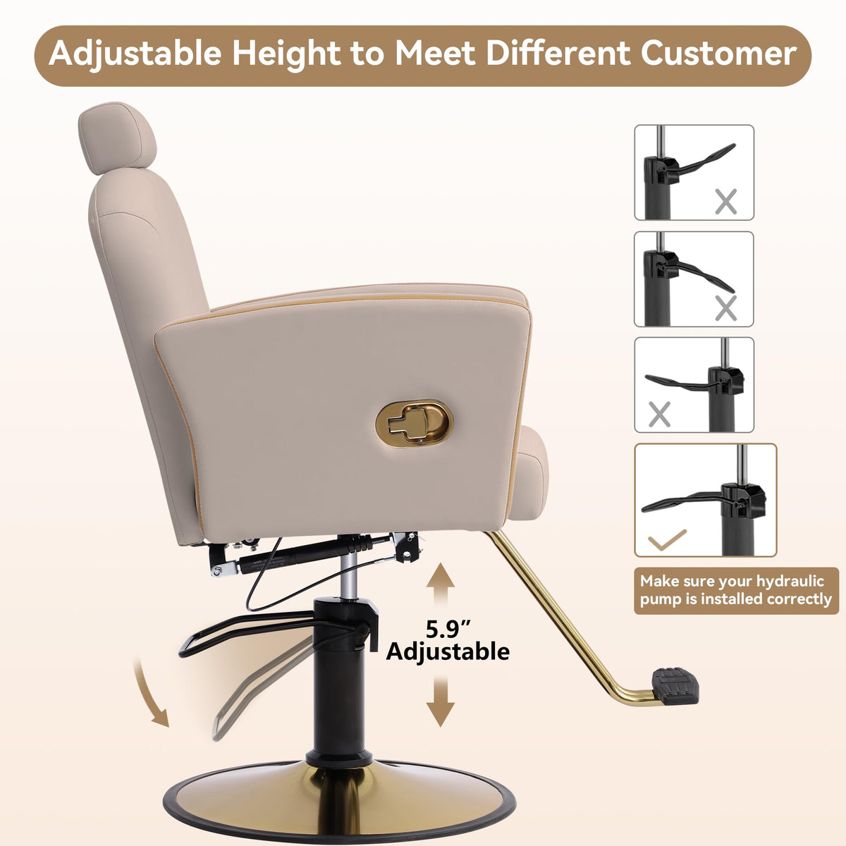 LOUVIXA Height Adjustable Salon Chair for Hair Sylist, Reclining Salon Hair Chairs, Hydraulic Barber Chair, 360 Degree Swivel Shampoo Chairset for Barbershop (Grey)