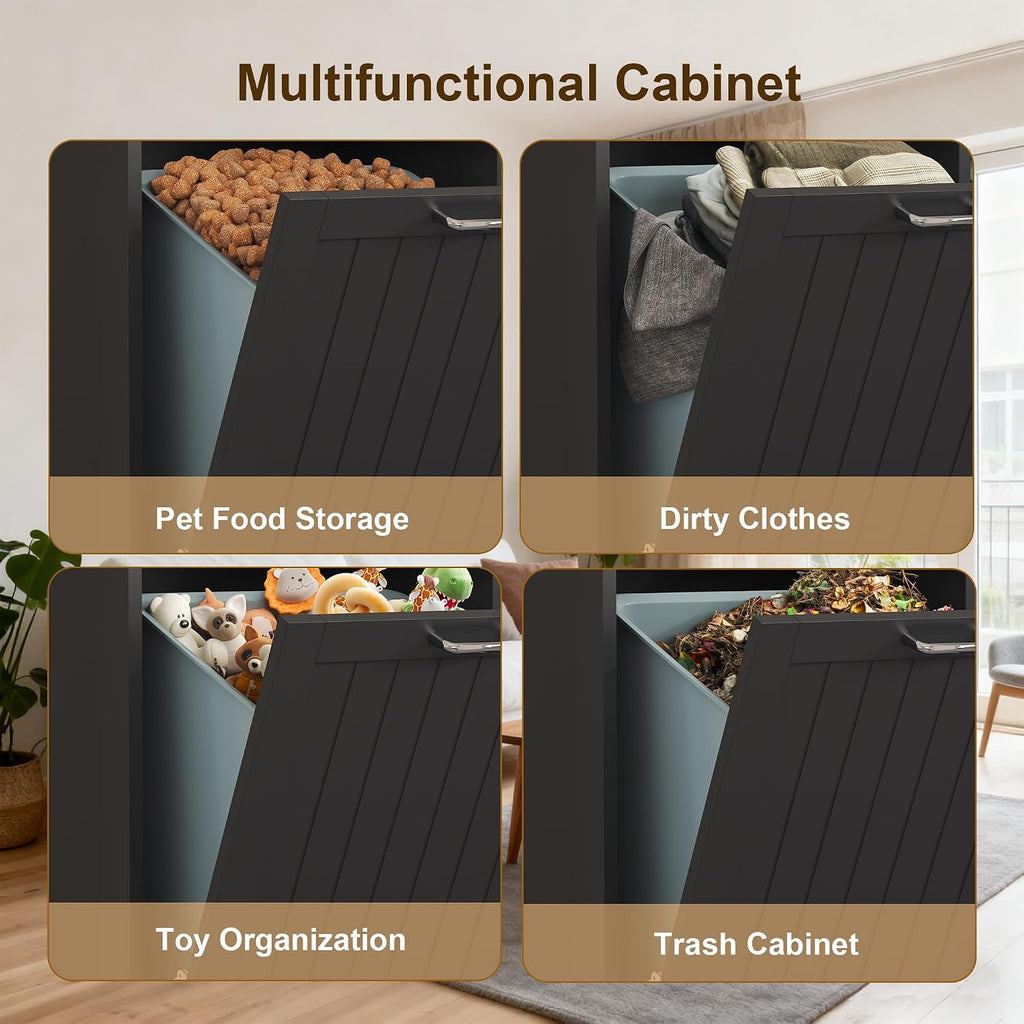 LOUVIXA Tilt Out Trash Can Cabinet Dog Proof with Double Wood Hidden Trash Can Holder, Kitchen Free Standing Recycling Cabinet（Black）