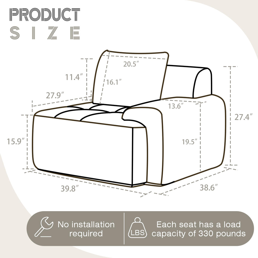 Modular Sectional Sofa, Boneless Couches for Living Room, Corduroy Couch, Big Comfy Couch, Modular Cloud Sofa with Deep Seat (Grey, 2 Pieces-Loveseat)
