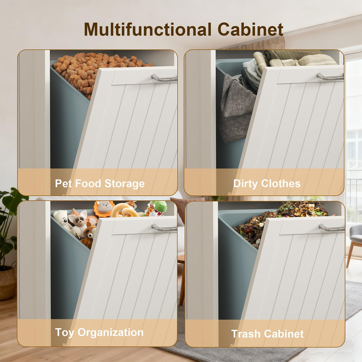 LOUVIXA Tilt Out Trash Can Cabinet Dog Proof with Double Wood Hidden Trash Can Holder, Kitchen Free Standing Recycling Cabinet（Black）