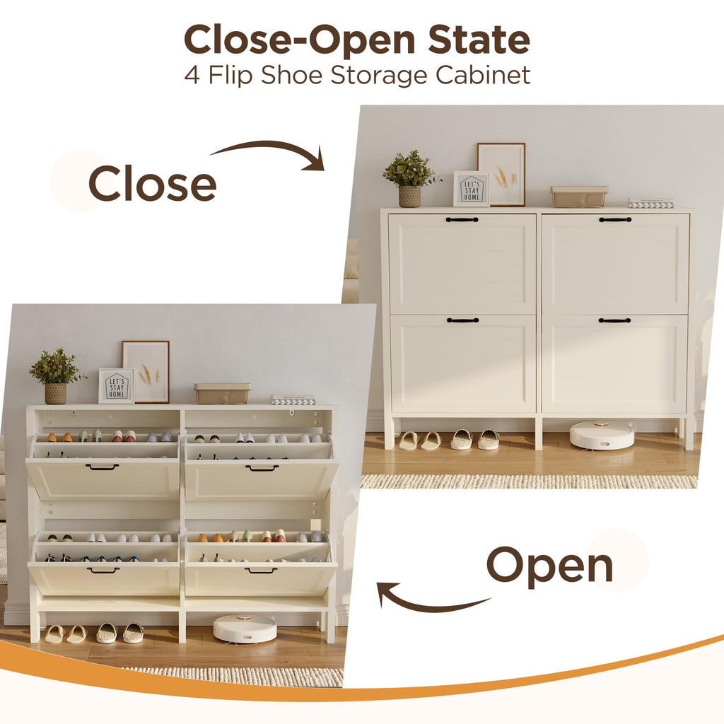 LOUVIXA Shoe Cabinet with 4 Flip Drawers, Narrow Shoe Storage Cabinet, Freestanding Shoe Cabinet Organizer, Hidden Shoe Rack Cabinet for Entryway, Hallway (4-Drawers, Brown/4-drawers)