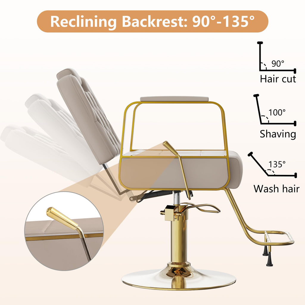 Barber Salon Chair for Hair Sylist, Hydraulic Salon Chairs with Headrest, Height Adjustable Barber Chairs, Reclining Barber Styling Chairs, 360 Degrees Rotation Shampoo Chair for Barbershop(White)