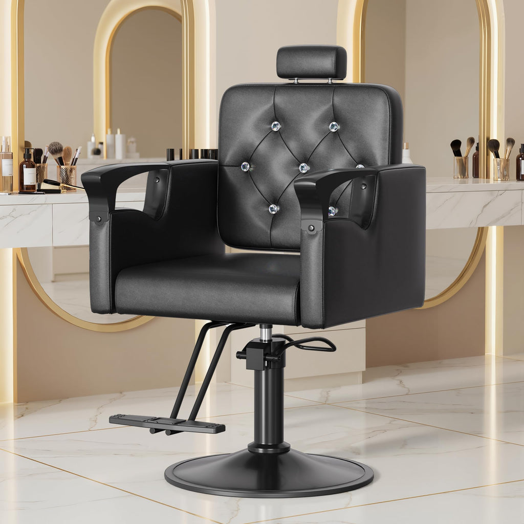 LOUVIXA Barber Chair Reclining, Salon Chairs for Hair Stylist, Height Adjustable Salon Styling Chair, Heavy Duty Barber Chairs, 360 Swivel Barbershop Chair (Rosa-Sliver, 330LBS)