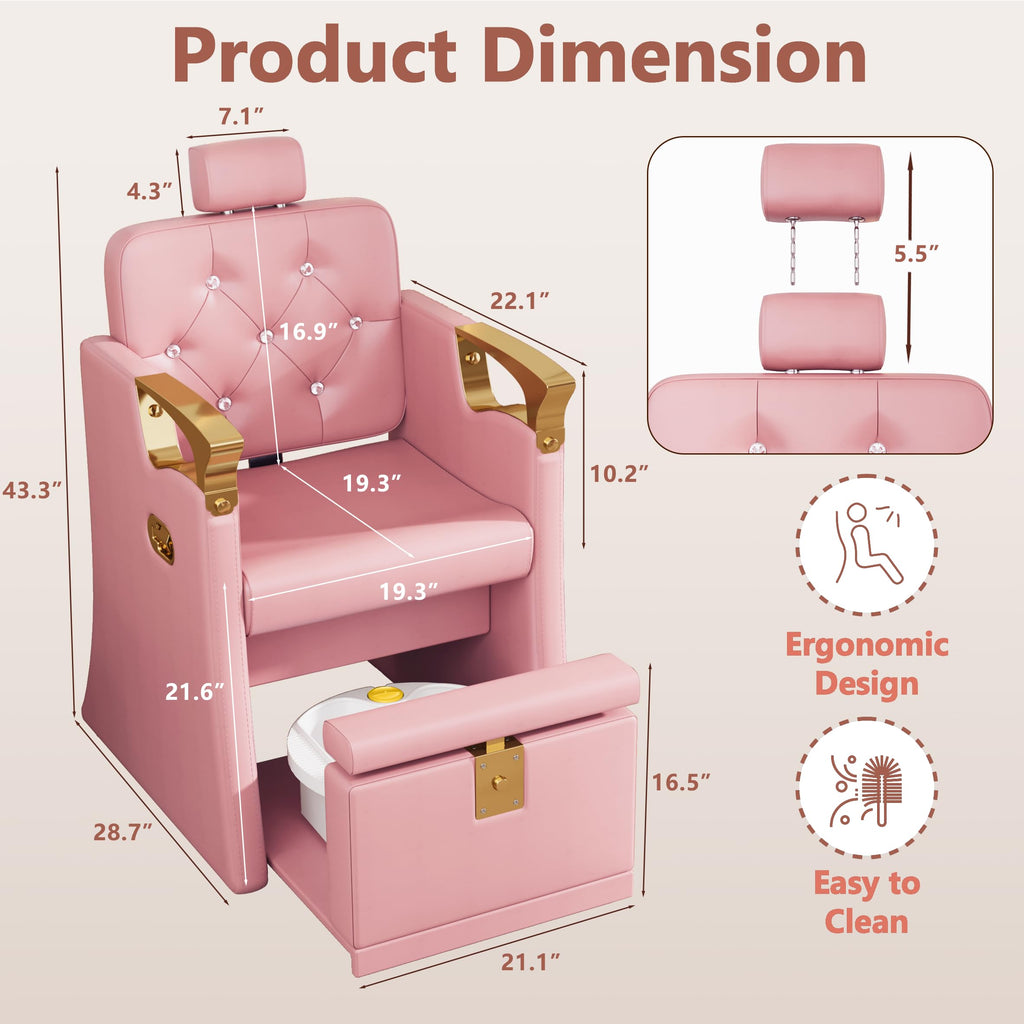 LOUVIXA Pedicure Station for Nail Tech, No Plumbing Pedicure Chair with Massage Pedicure Tub